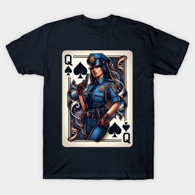 Policewoman Playing Card Queen of Spades T-Shirt by Dmytro